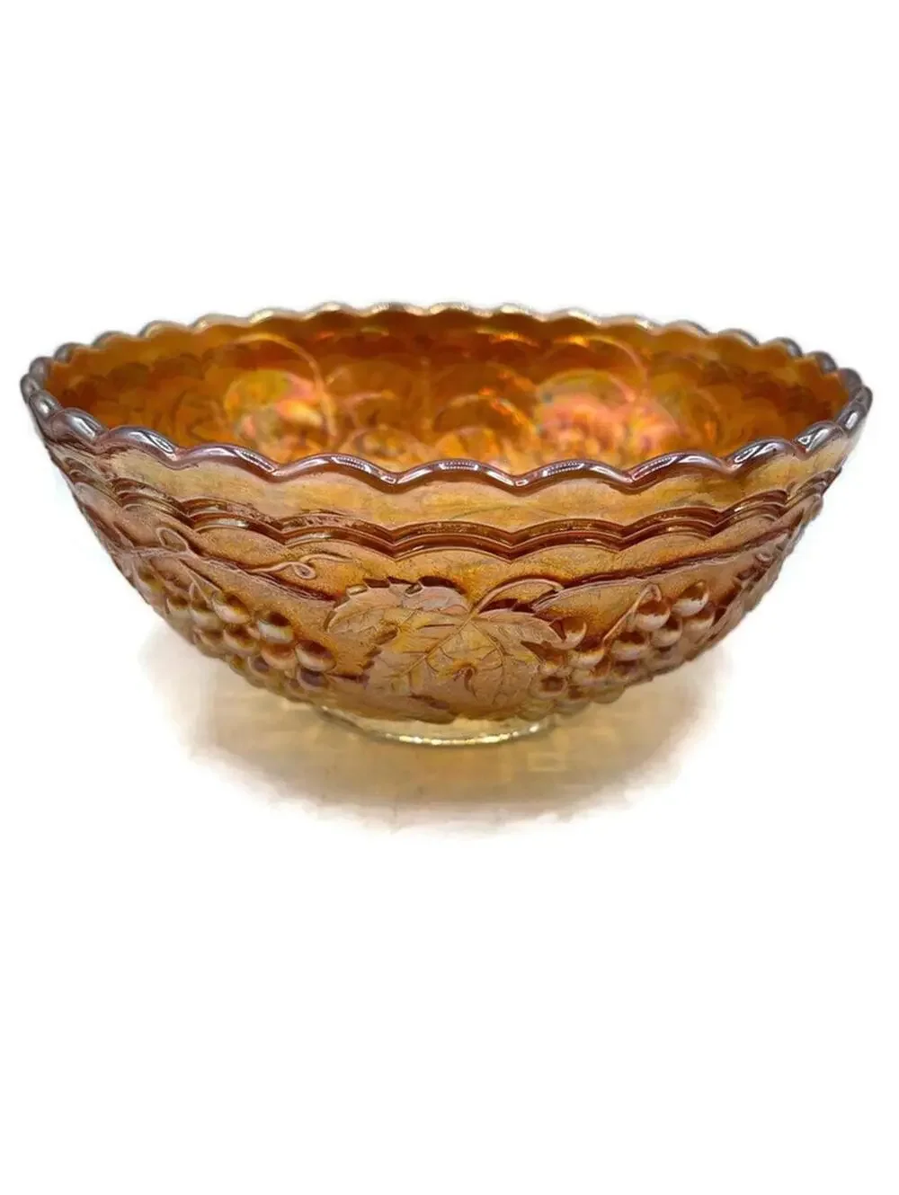 1920s Imperial Carnival Glass Bowl: Marigold Grapes & Leaves, Autumn Decor